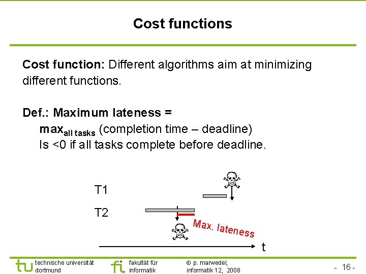 TU Dortmund Cost functions Cost function: Different algorithms aim at minimizing different functions. Def.