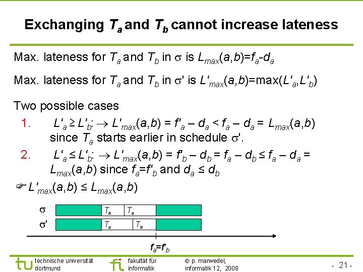 TU Dortmund Exchanging Ta and Tb cannot increase lateness Max. lateness for Ta and