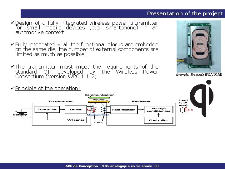 Presentation of the project ü Design of a fully integrated wireless power transmitter for