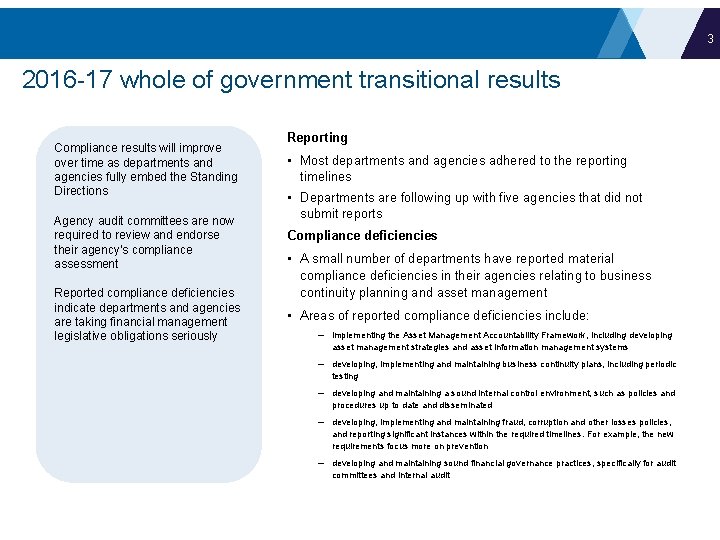 3 2016 -17 whole of government transitional results Compliance results will improve over time 3 2016 -17 whole of government transitional results Compliance results will improve over time