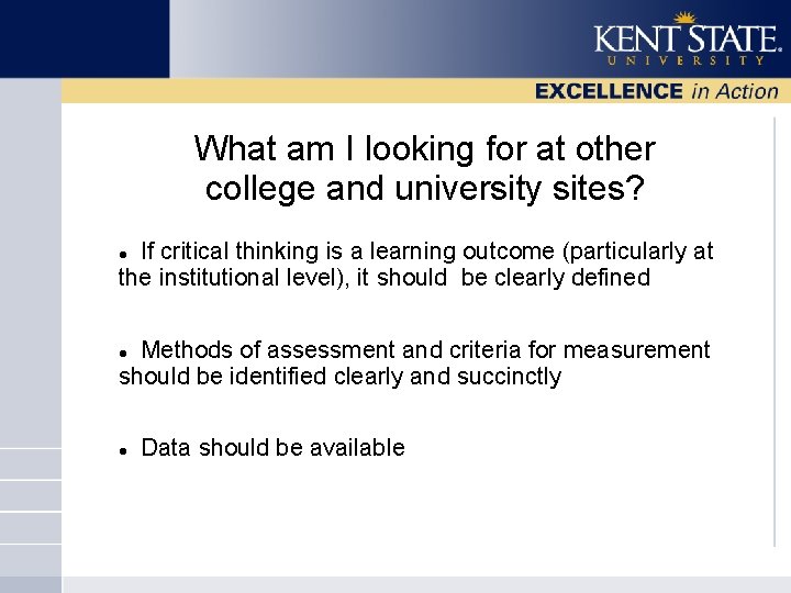 What am I looking for at other college and university sites? If critical thinking