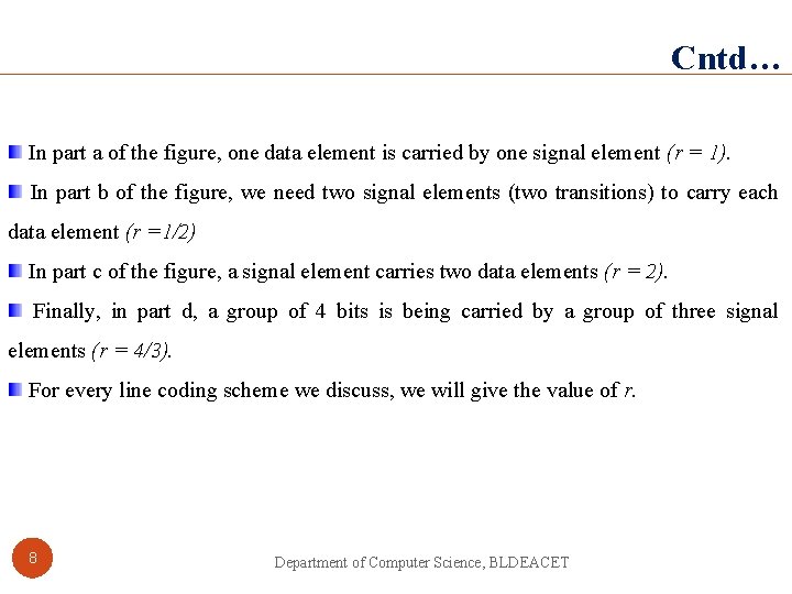 Cntd… In part a of the figure, one data element is carried by one