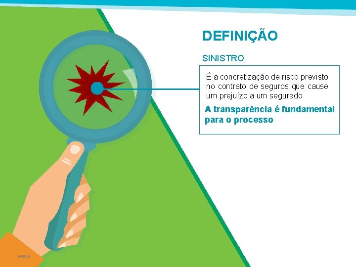 DEFINIÇÃO SINISTRO É a concretização de risco previsto no contrato de seguros que cause