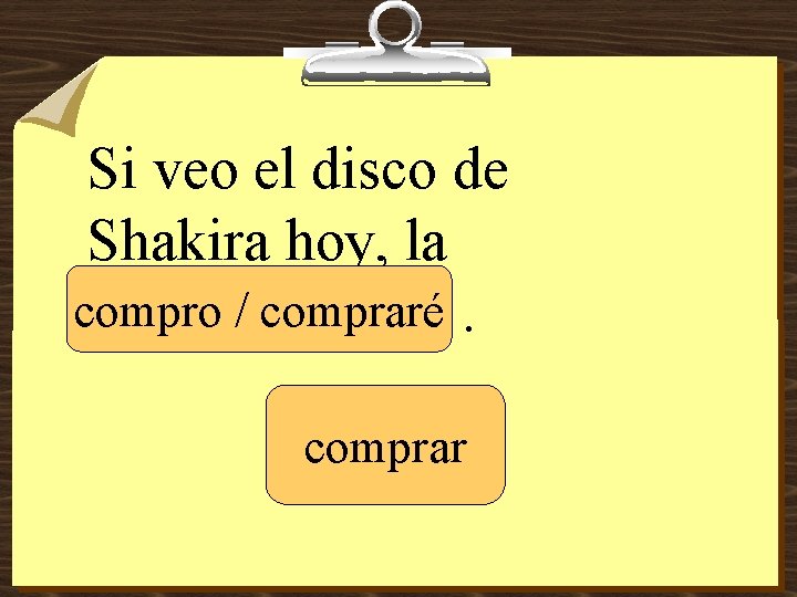 Si veo el disco de Shakira hoy, la compro / compraré. ______ comprar 