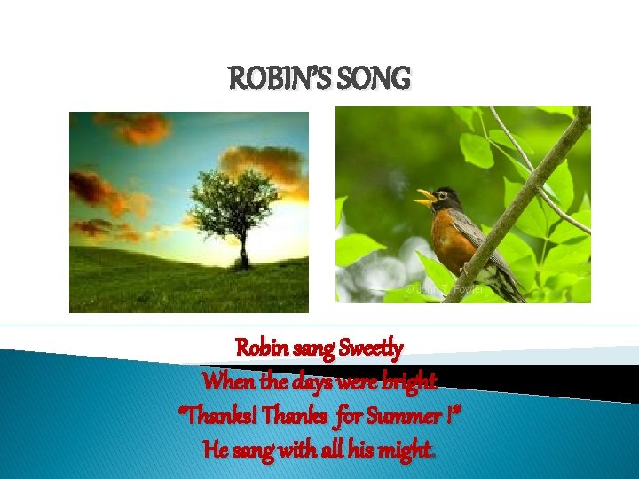 ROBIN’S SONG Robin sang Sweetly When the days were bright “Thanks! Thanks for Summer
