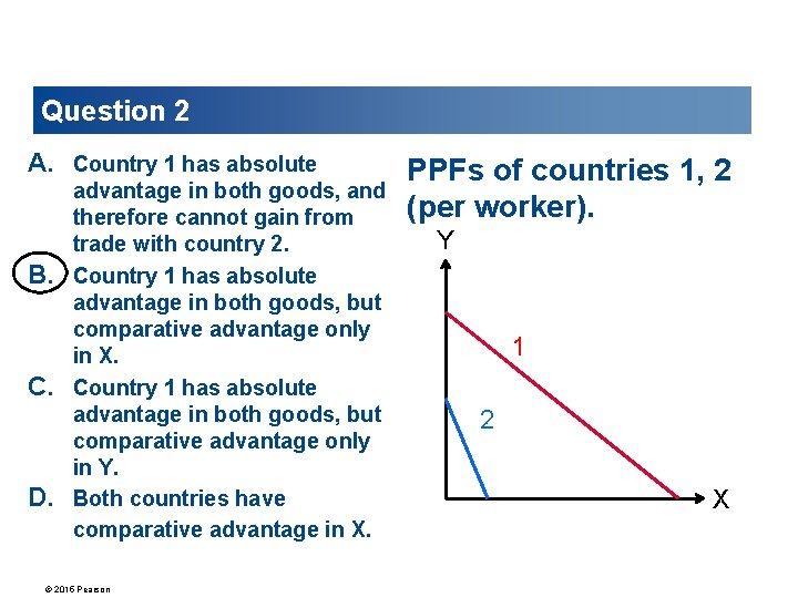 Question 2 A. Country 1 has absolute B. C. D. advantage in both goods,