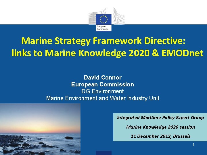 Marine Strategy Framework Directive: links to Marine Knowledge 2020 & EMODnet David Connor European
