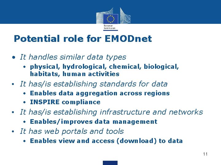 Potential role for EMODnet • It handles similar data types • physical, hydrological, chemical,