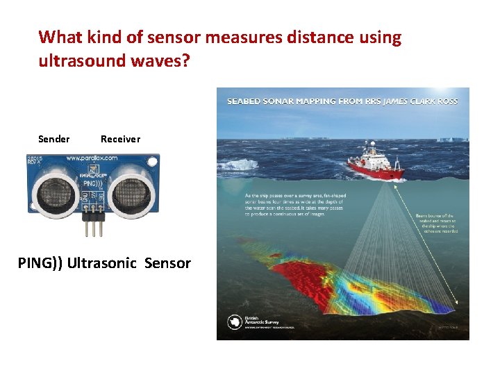 What kind of sensor measures distance using ultrasound waves? Sender Receiver PING)) Ultrasonic Sensor