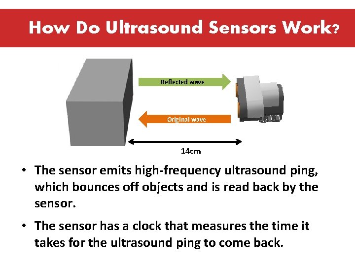 How Do Ultrasound Sensors Work? Reflected wave Original wave 14 cm • The sensor