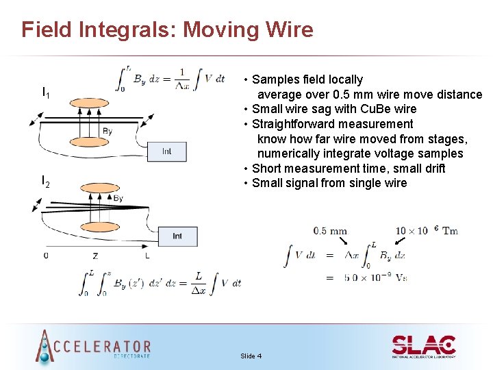 Field Integrals: Moving Wire I 1 I 2 • Samples field locally average over