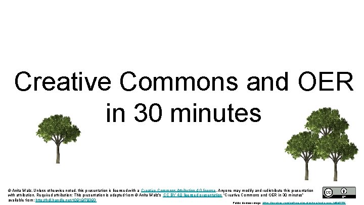 Creative Commons and OER in 30 minutes © Anita Walz. Unless otherwise noted, this