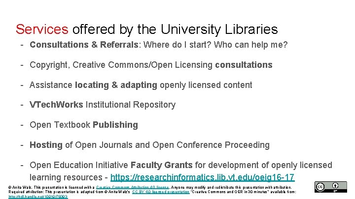 Services offered by the University Libraries - Consultations & Referrals: Where do I start?