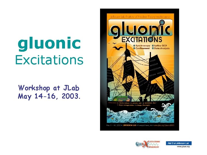 gluonic Excitations Workshop at JLab May 14 -16, 2003. 