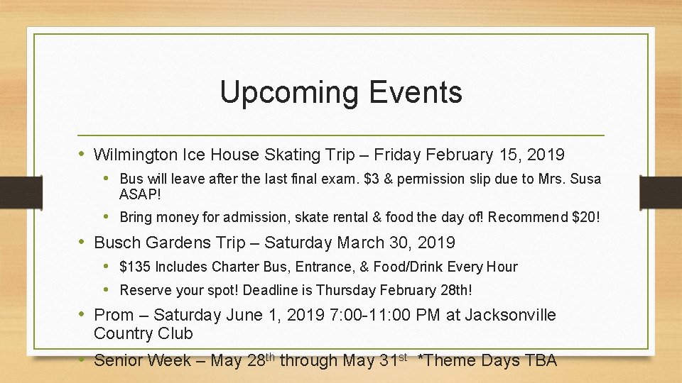 Upcoming Events • Wilmington Ice House Skating Trip – Friday February 15, 2019 •