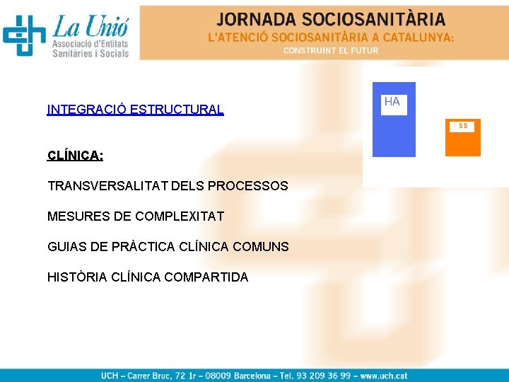 INTEGRACIÓ ESTRUCTURAL CLÍNICA: TRANSVERSALITAT DELS PROCESSOS MESURES DE COMPLEXITAT GUIAS DE PRÀCTICA CLÍNICA COMUNS