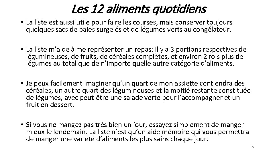 Les 12 aliments quotidiens • La liste est aussi utile pour faire les courses,