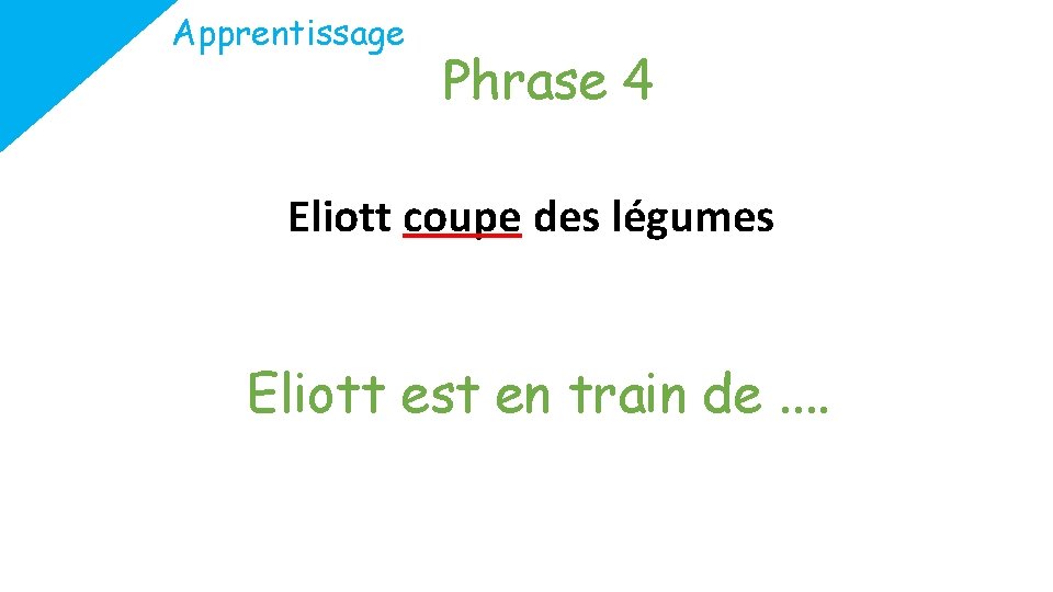 Apprentissage Phrase 4 Eliott coupe des légumes Eliott est en train de. . 