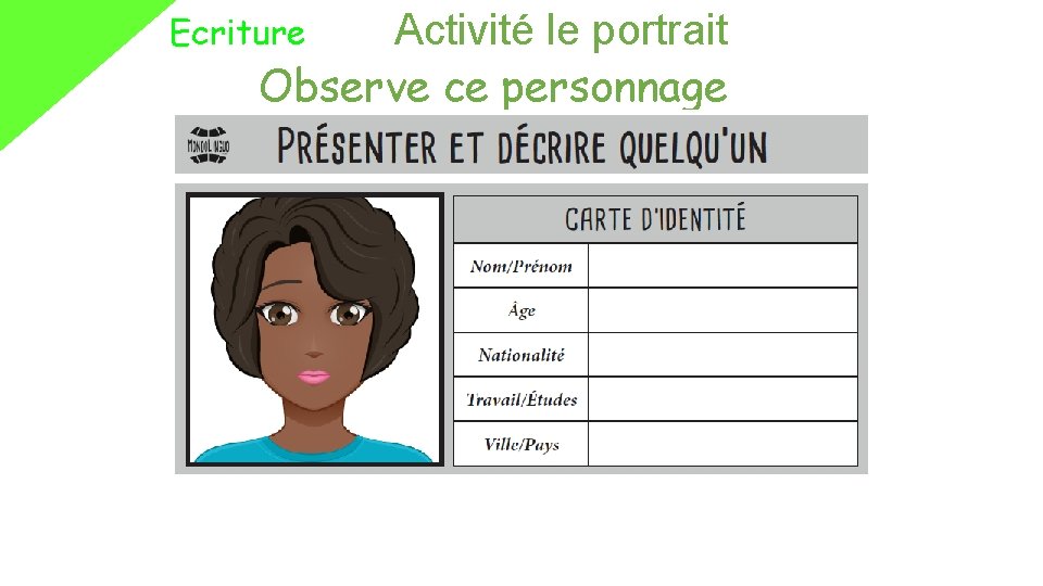 Activité le portrait Observe ce personnage Ecriture 