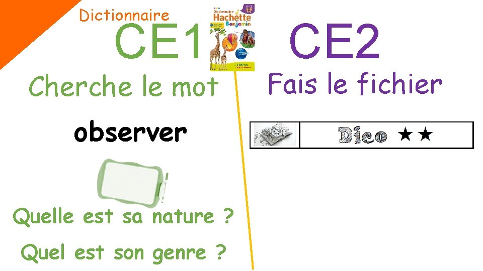 Dictionnaire CE 1 Cherche le mot observer Quelle est sa nature ? Quel est