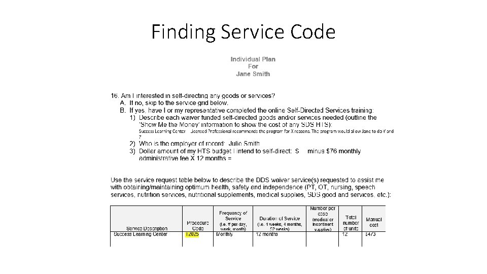 Finding Service Code Finding Service Code