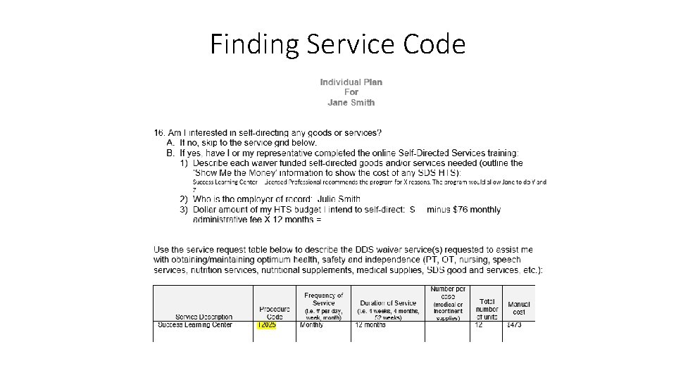 Finding Service Code 