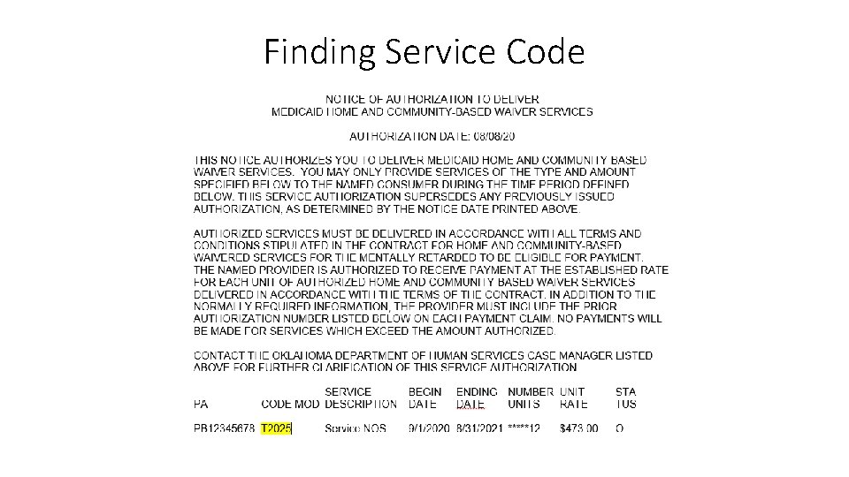 Finding Service Code Finding Service Code
