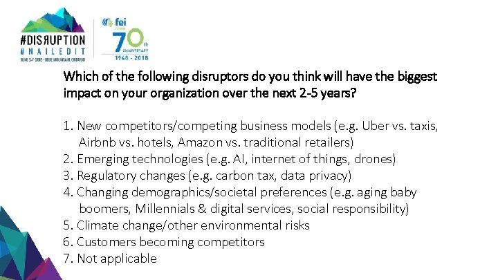 Which of the following disruptors do you think will have the biggest impact on