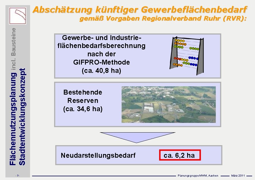 Abschätzung künftiger Gewerbeflächenbedarf Flächennutzungsplanung incl. Bausteine Stadtentwicklungskonzept gemäß Vorgaben Regionalverband Ruhr (RVR): -3 -