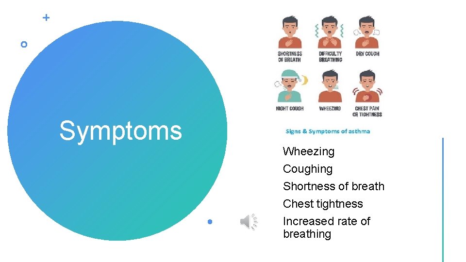 Symptoms Wheezing Coughing Shortness of breath Chest tightness Increased rate of breathing 