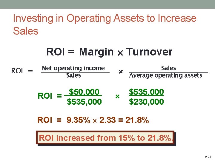 Investing in Operating Assets to Increase Sales ROI = Margin Turnover ROI = Net