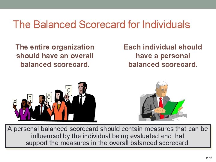 The Balanced Scorecard for Individuals The entire organization should have an overall balanced scorecard.