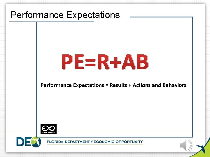 Performance Expectations PE=R+AB Performance Expectations = Results + Actions and Behaviors 
