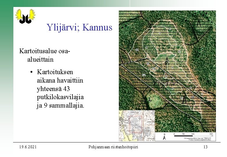 Ylijärvi; Kannus Kartoitusalue osaalueittain • Kartoituksen aikana havaittiin yhteensä 43 putkilokasvilajia ja 9 sammallajia.