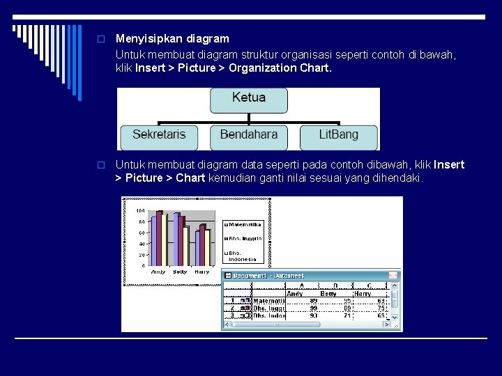 o Menyisipkan diagram Untuk membuat diagram struktur organisasi seperti contoh di bawah, klik Insert