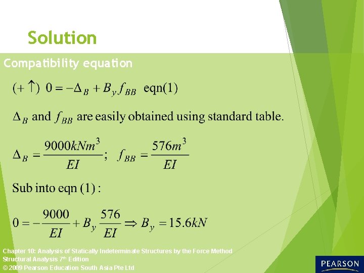 Solution Compatibility equation Chapter 10: Analysis of Statically Indeterminate Structures by the Force Method