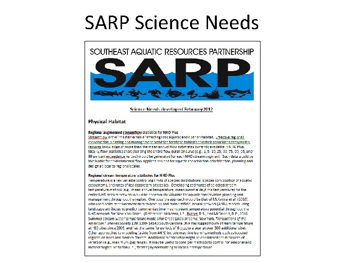 SARP Science Needs 