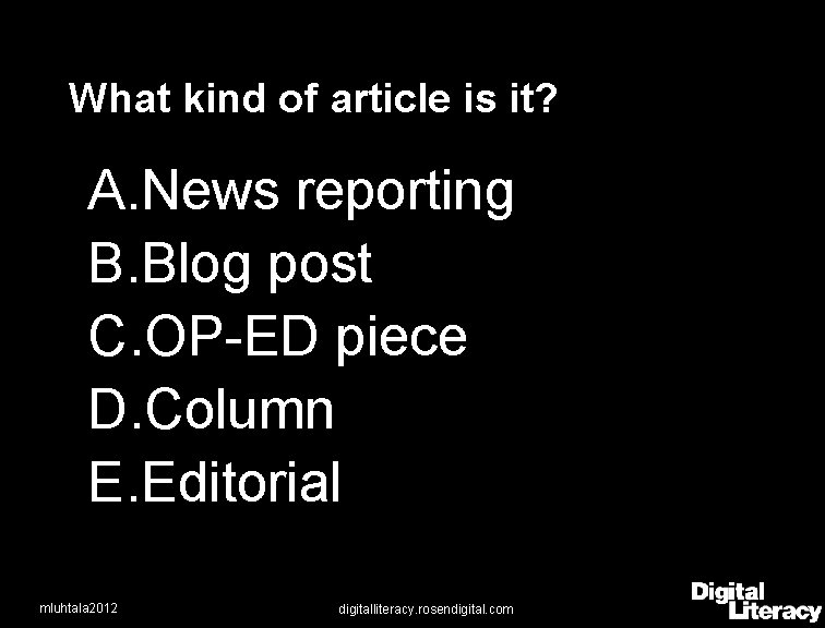 What kind of article is it? A. News reporting B. Blog post C. OP-ED