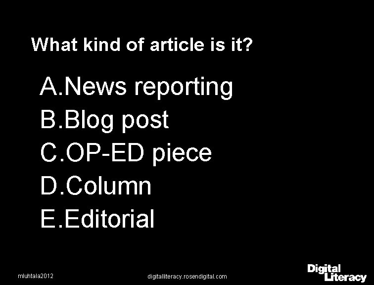 What kind of article is it? A. News reporting B. Blog post C. OP-ED