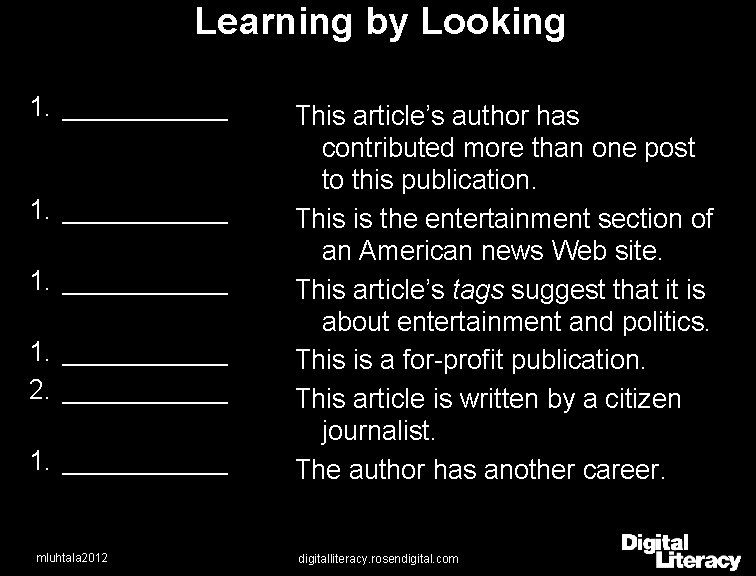 Learning by Looking 1. ___________ 2. ______ 1. ______ mluhtala 2012 This article’s author