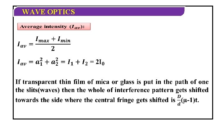 WAVE OPTICS WAVE OPTICS