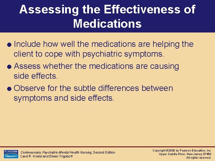 Assessing the Effectiveness of Medications = Include how well the medications are helping the