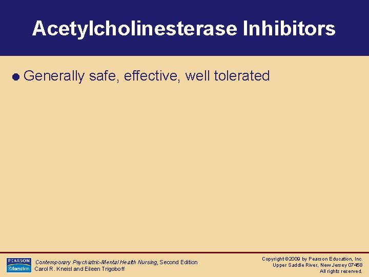 Acetylcholinesterase Inhibitors = Generally safe, effective, well tolerated Contemporary Psychiatric-Mental Health Nursing, Second Edition