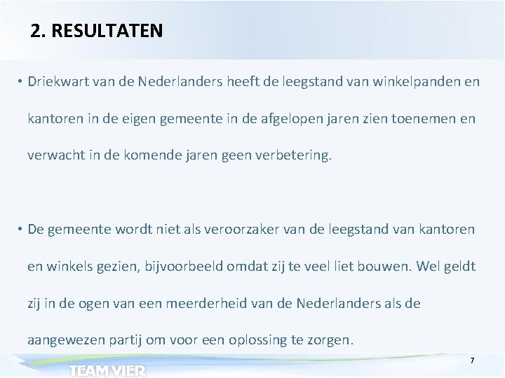 2. RESULTATEN • Driekwart van de Nederlanders heeft de leegstand van winkelpanden en kantoren