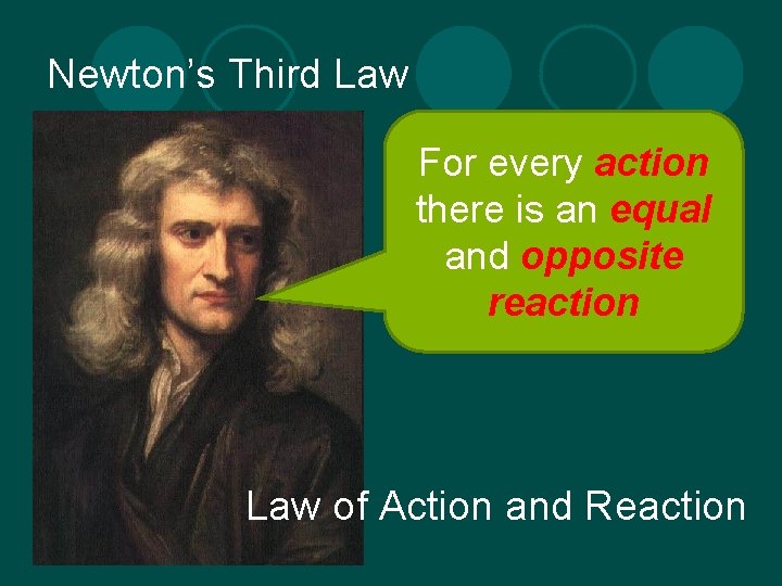 Newton’s Third Law For every action there is an equal and opposite reaction Law