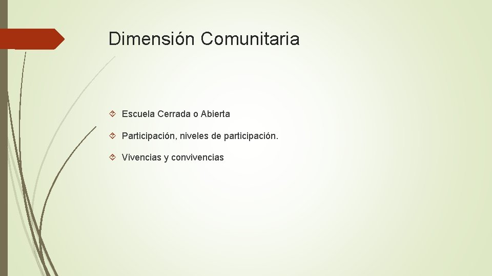 Dimensión Comunitaria Escuela Cerrada o Abierta Participación, niveles de participación. Vivencias y convivencias 