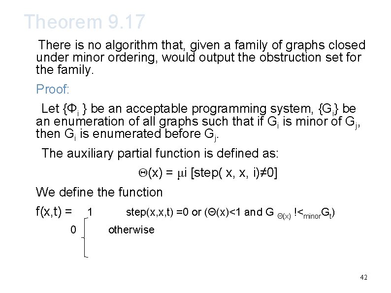 Theorem 9. 17 There is no algorithm that, given a family of graphs closed