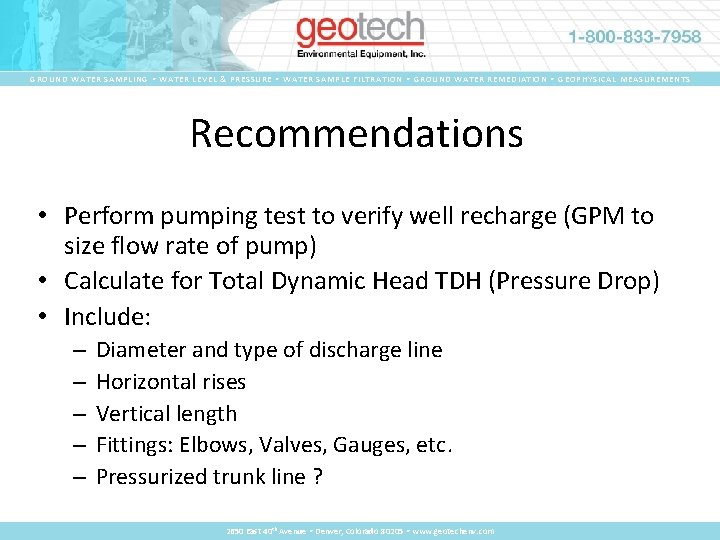 GROUND WATER SAMPLING • WATER LEVEL & PRESSURE • WATER SAMPLE FILTRATION • GROUND