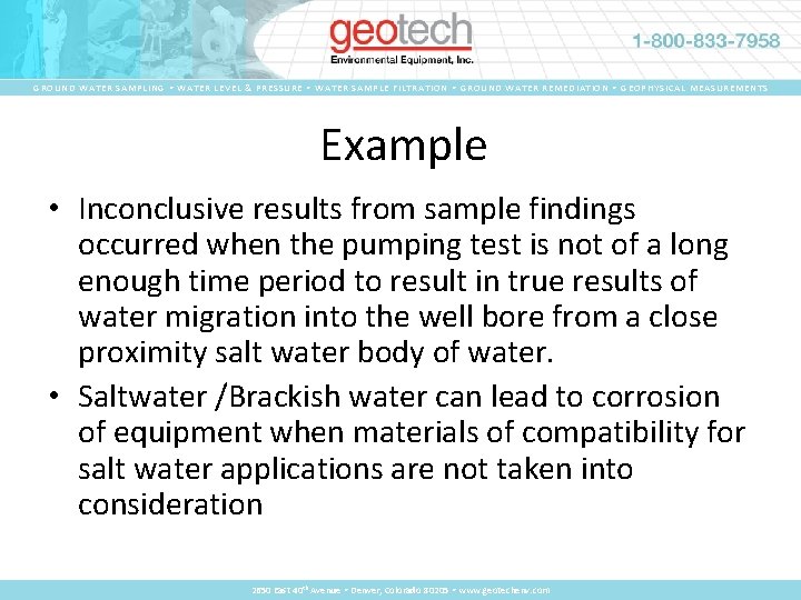 GROUND WATER SAMPLING • WATER LEVEL & PRESSURE • WATER SAMPLE FILTRATION • GROUND