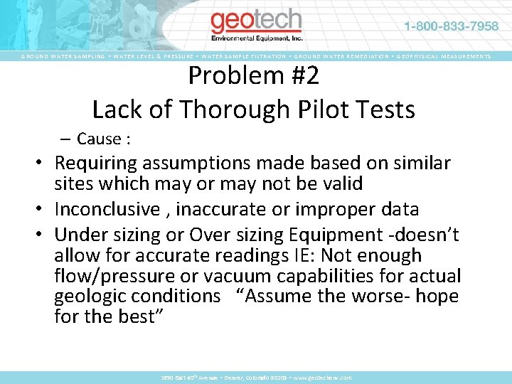 GROUND WATER SAMPLING • WATER LEVEL & PRESSURE • WATER SAMPLE FILTRATION • GROUND